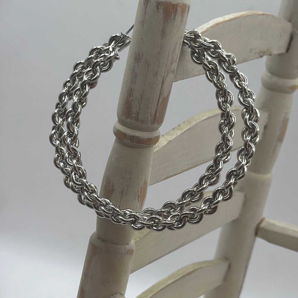 Silver tone Twist braided Hoop Earrings